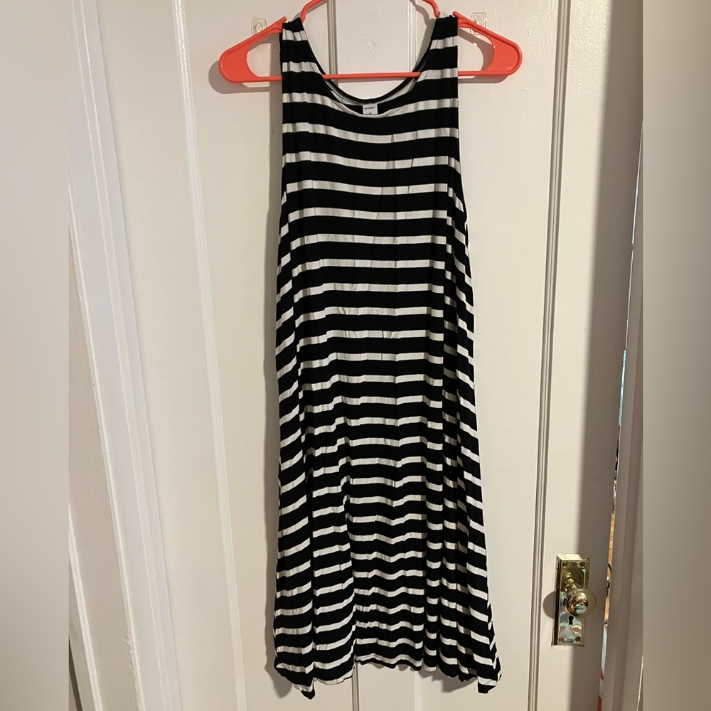 Old Navy Tall black and white striped sleeveless swing dress